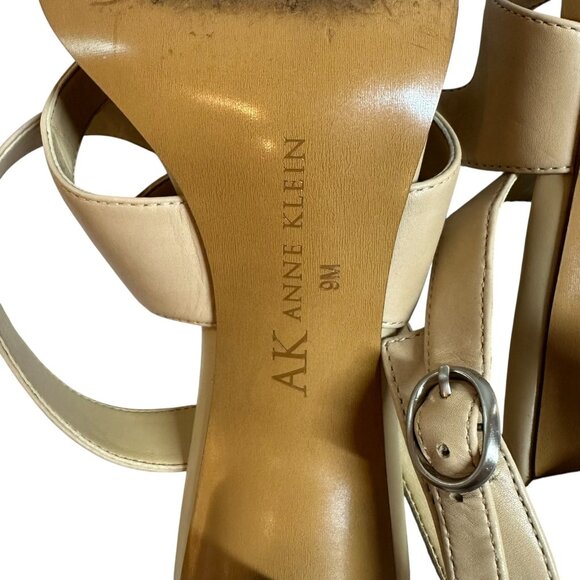 AK Anne Klein Instinct Cream Leather Wrap Sandals Heels Size 9 M - Picture 9 of 11